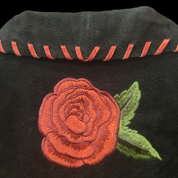 Vintage Leather Floral Embroidery Jacket Medium - Picture 9 of 9